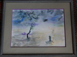 Arbre et pêcheur, 2019. Aquarelle