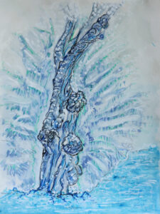 Arbre bleu. Aquarelle. 2023