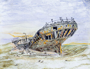 Edouard Bohlen wreck, Namibia. Pastel. 2024