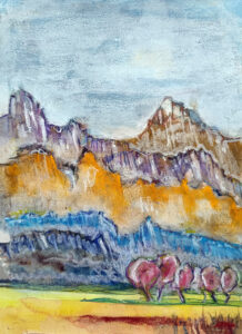 2025 Arbres roses, pastel