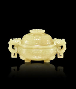 Figure 8. A yellow jade archaistic incense burner and cover, Qing dynasty, 18th century. A yellow jade archaistic incense burner and cover, Qing dynasty, 18th